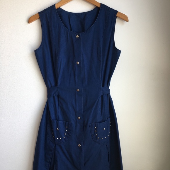 Navy Country & Western Coastal Cowgirl Hand Sewn Tie Waist Dress - Picture 3 of 6